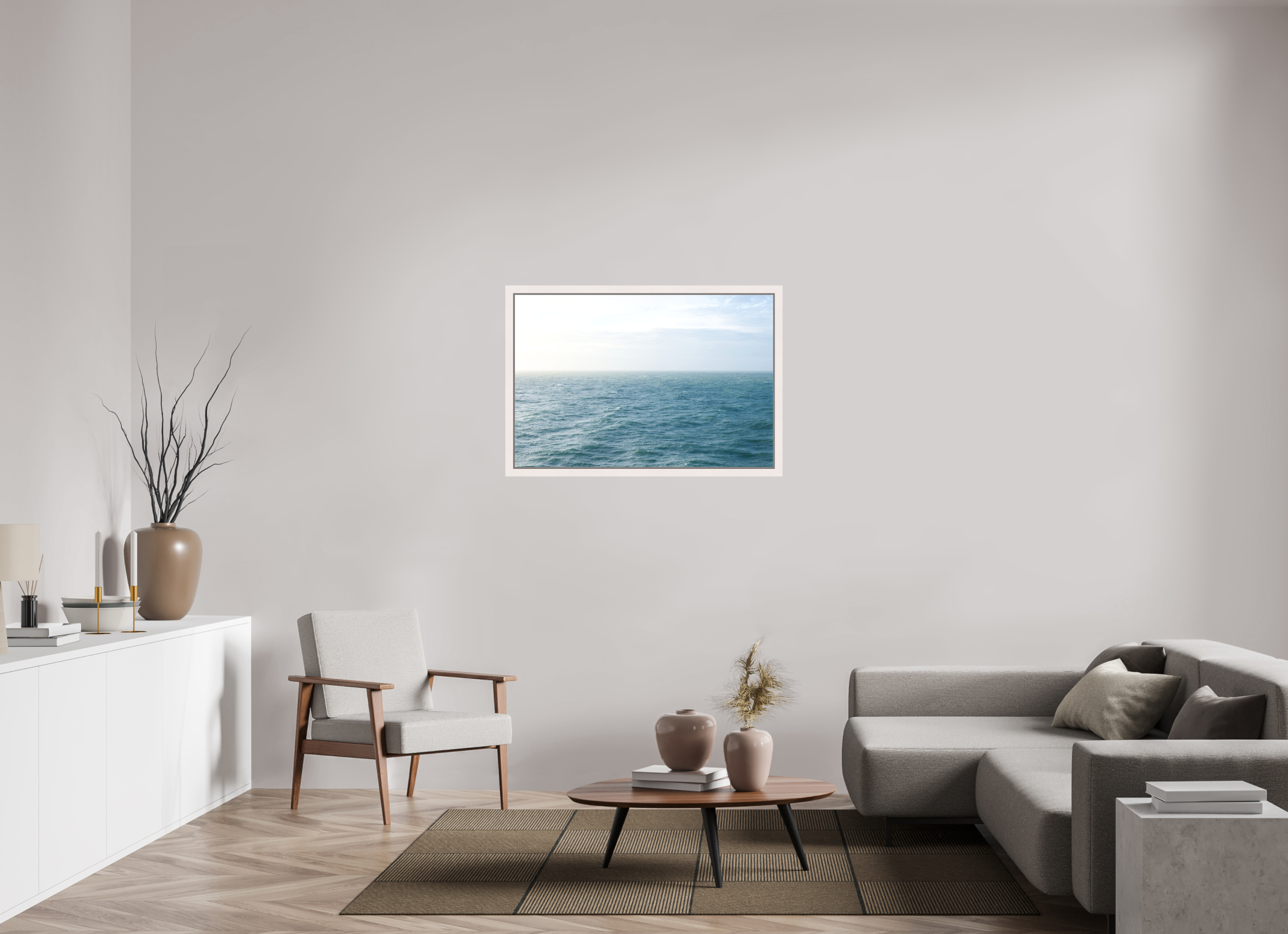 105 x 70 cm, Acrylic matt 2mm - American case 31mm - mapple white North Sea