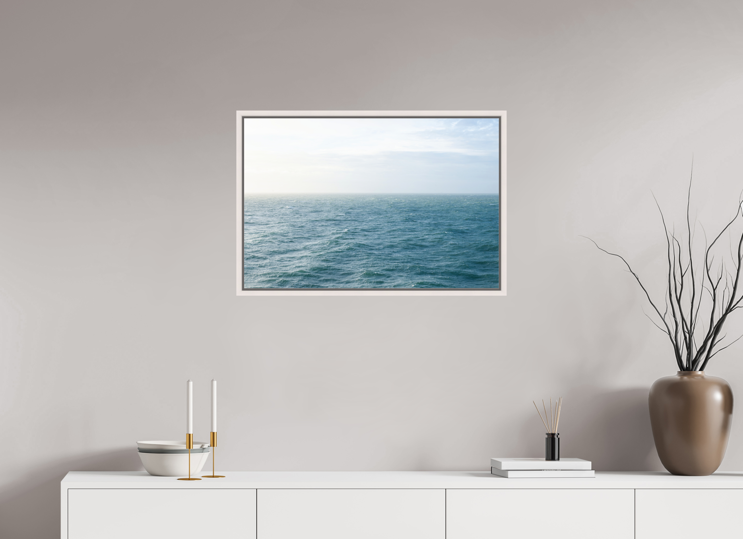 75 x 50 cm, Acrylic glossy 2mm - American case 15mm - maple white North Sea