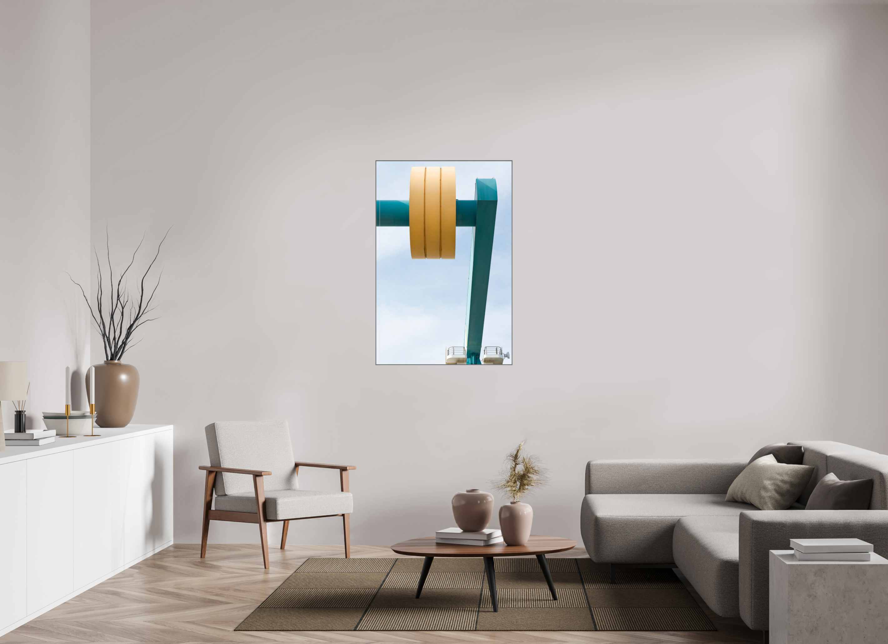 80 x 120 cm, Acrylic glossy 2mm - Alu American case 25mm - silver Counterweight