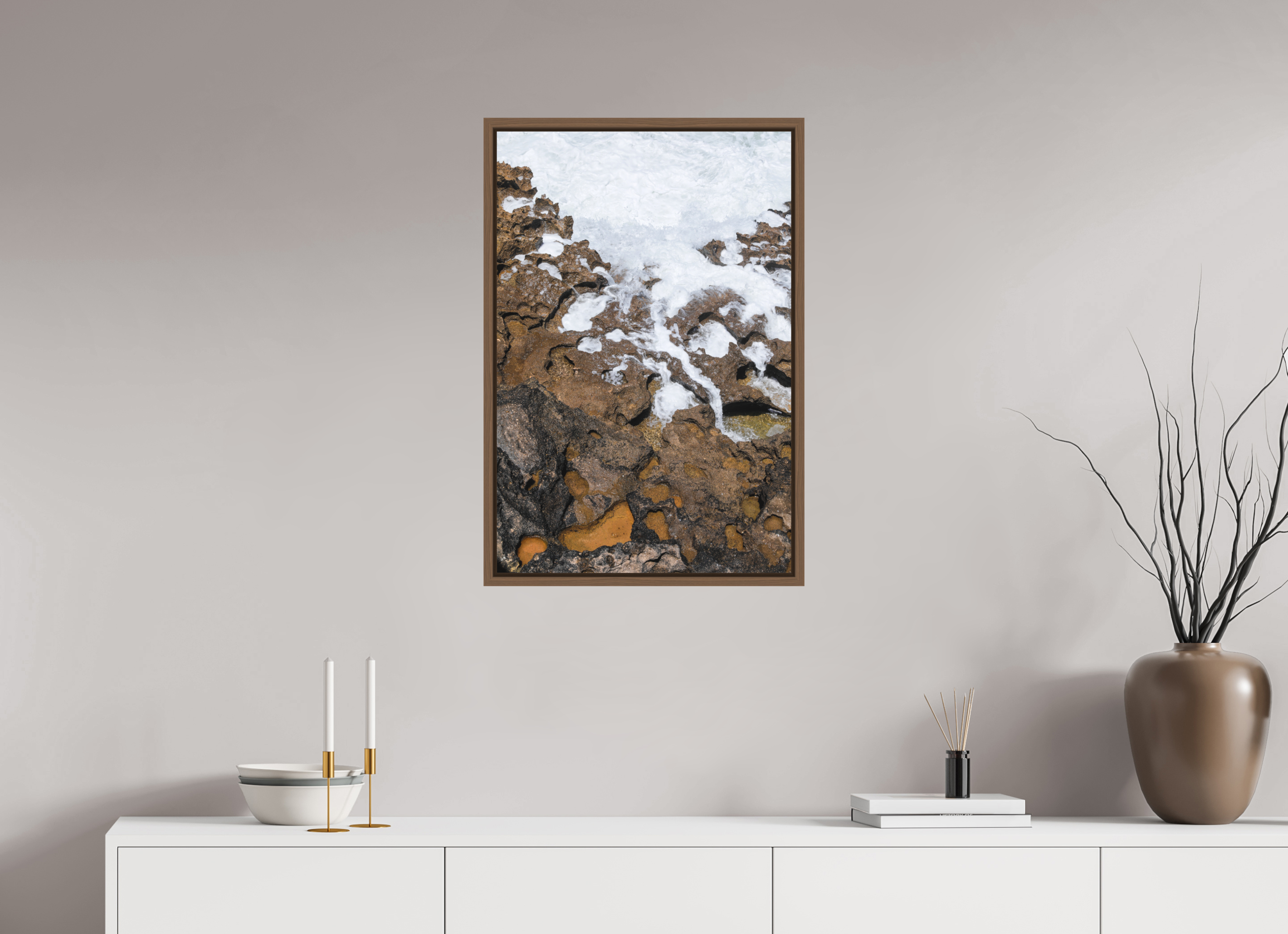 50 x 75 cm, Acrylic matt 2mm - American case 15mm - walnut Earth & Sea 2