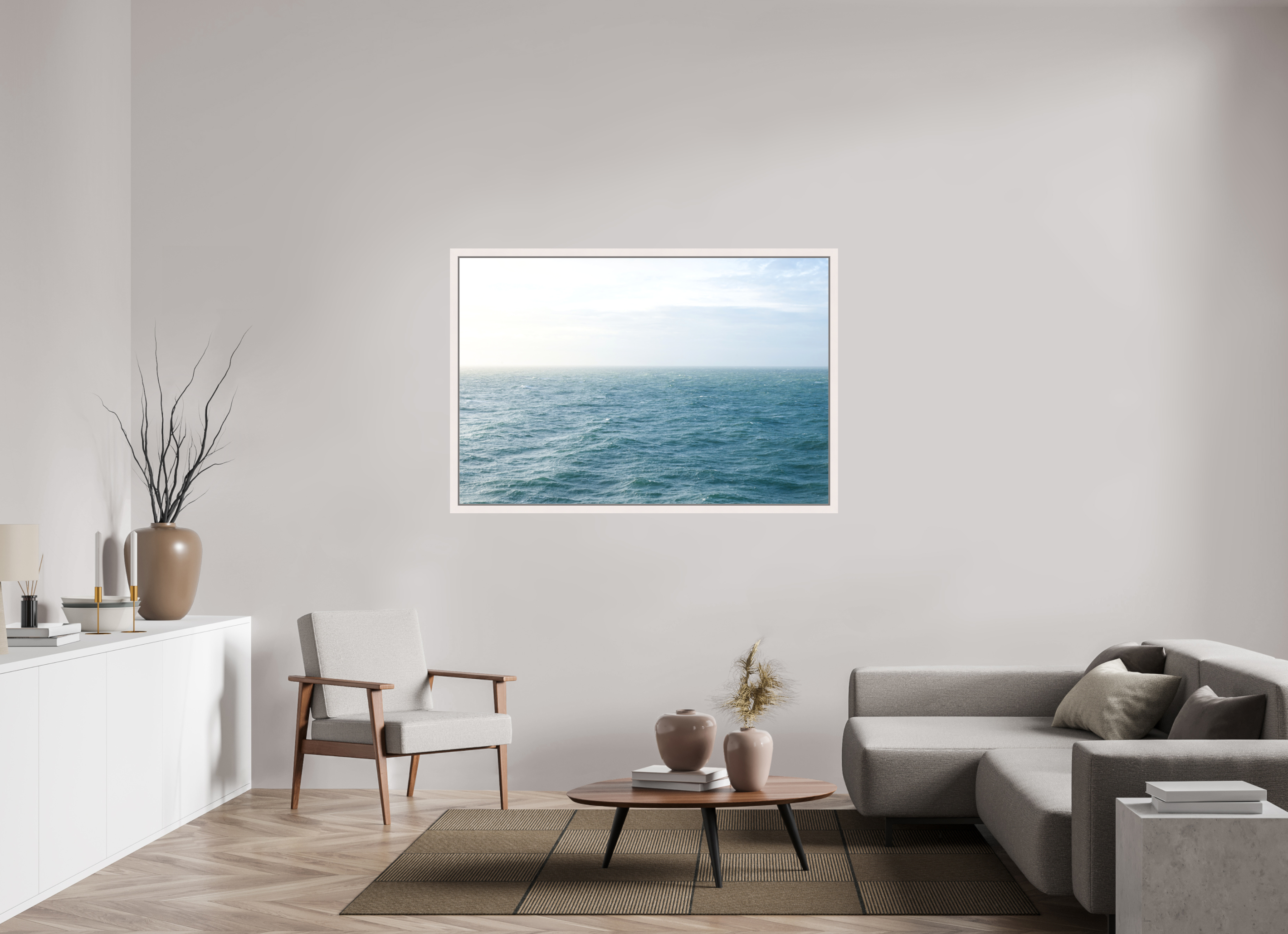 150 x 100 cm, Acrylic matt 2mm - American case 31mm - mapple white North Sea
