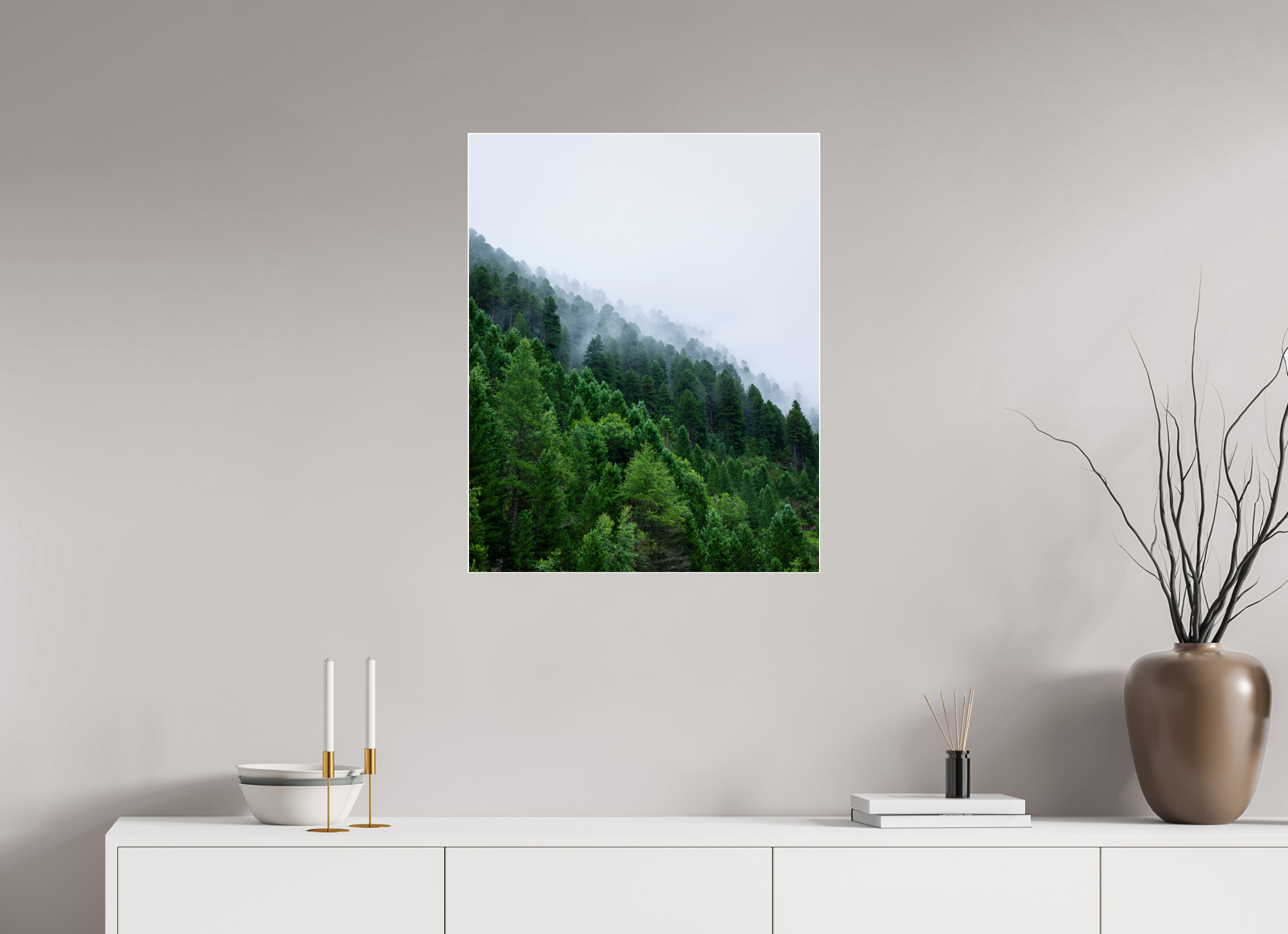 60 x 75 cm, Acrylic glossy 2mm - Alu Slime Frame - white Trees lined slope