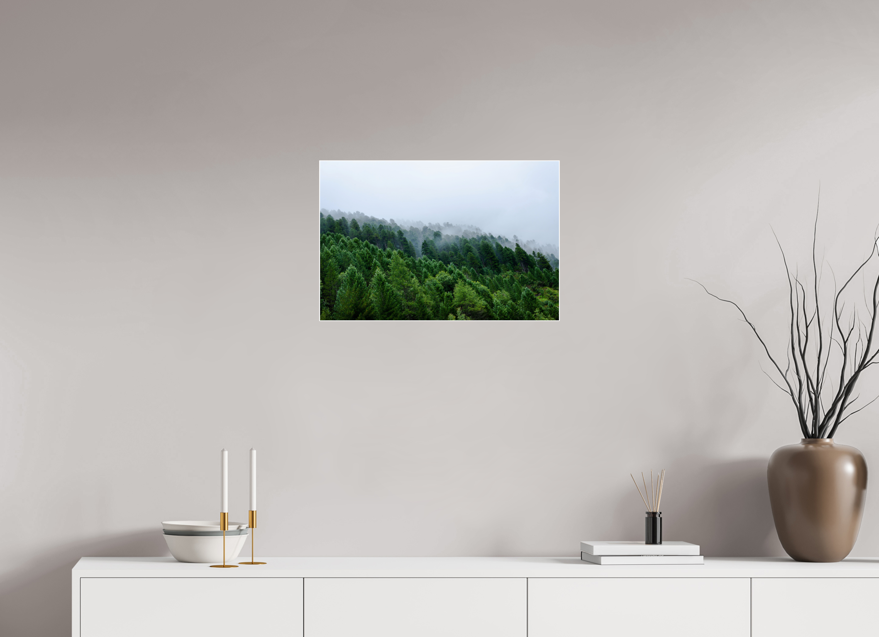 60 x 40 cm, Acrylic glossy 2mm - Alu Slime Frame - white Trees lined slope 2