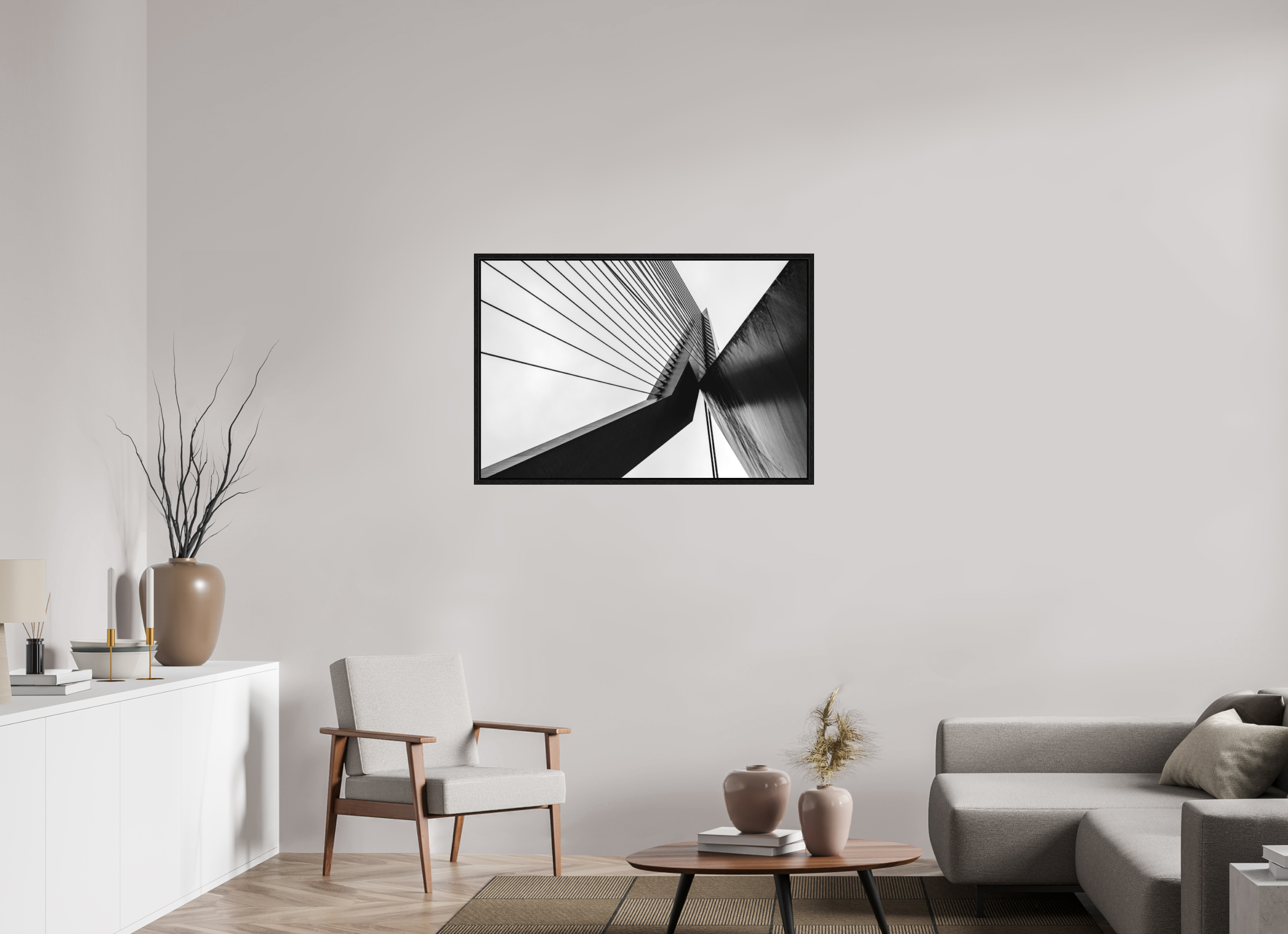 105 x 70 cm, Acrylic matt 2mm - American case 15mm - oak black Triangle