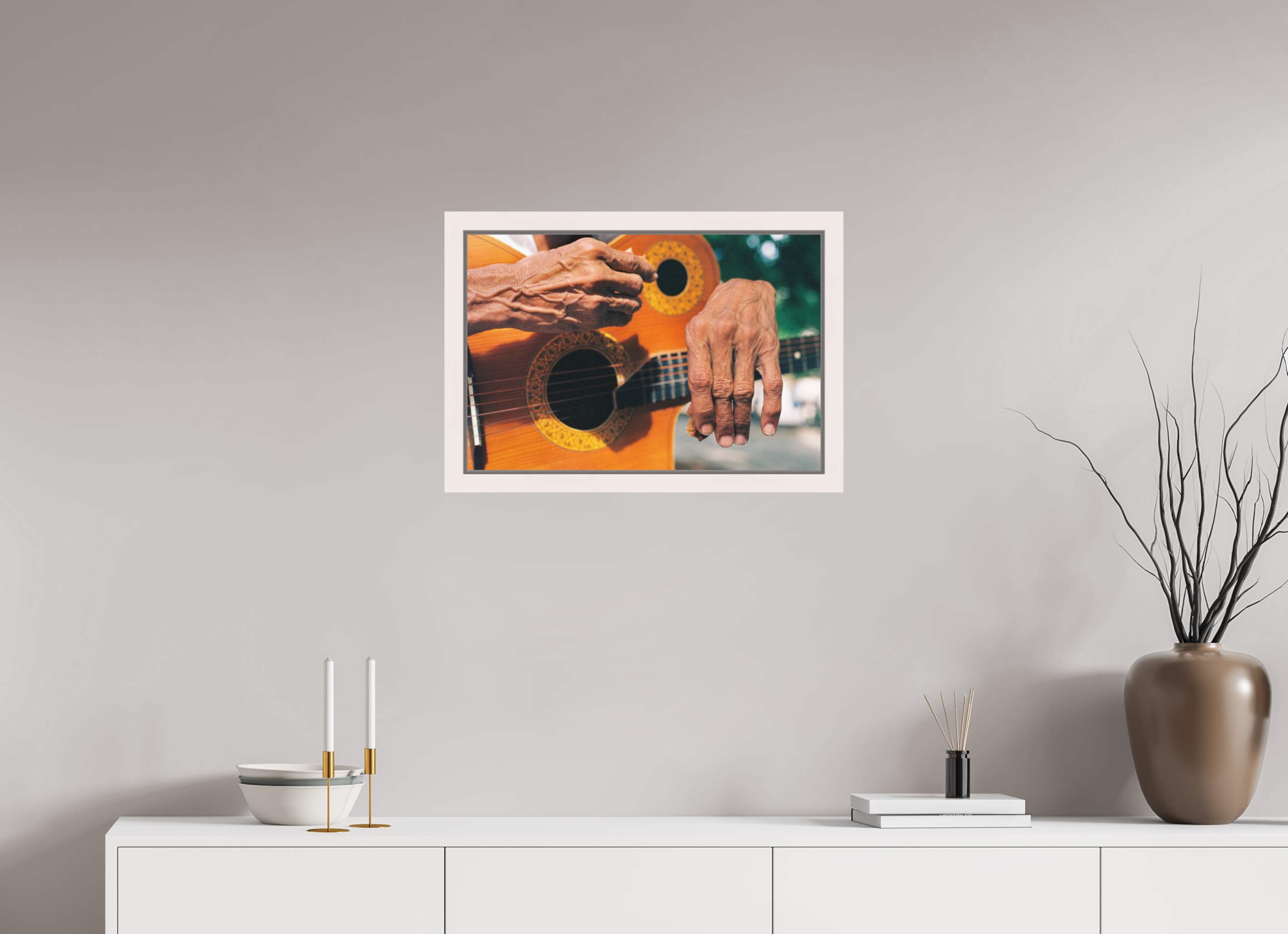60 x 40 cm, Fine Art Print - Infinity Rag Photo 2 - Ame case 31mm - mapple white Cuban Street Guitarist