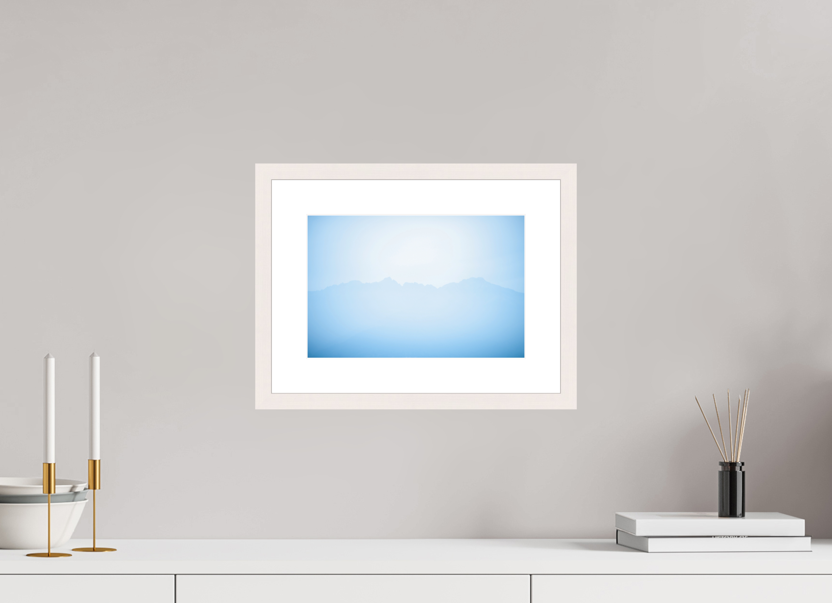 30 x 20 cm, Fine Art Print - Infinity Rag Photo 2 - PP 5cm - Mapple white Frame 20mm Mountains of Como Lac
