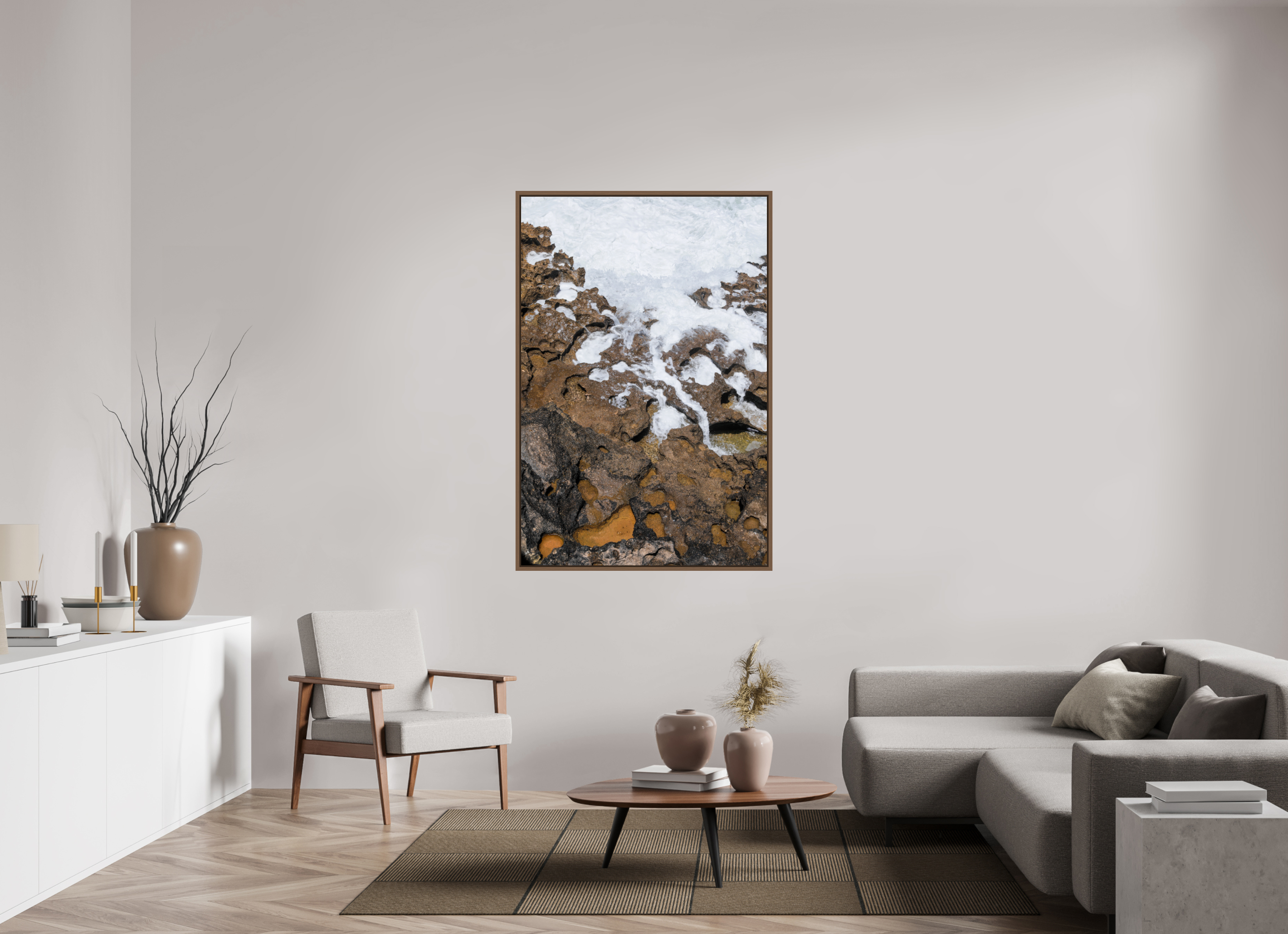 100 x 150 cm, Acrylic glossy 2mm - American case 15mm - walnut Earth & Sea 2