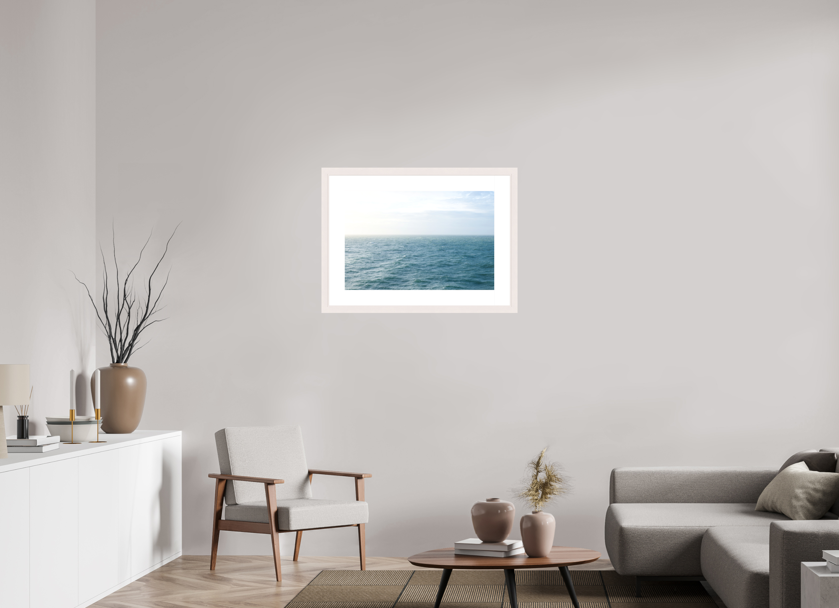 75 x 50 cm, Fine Art Print - Infinity Rag Photo 2 - PP 8cm - Mapple white Frame 40mm North Sea