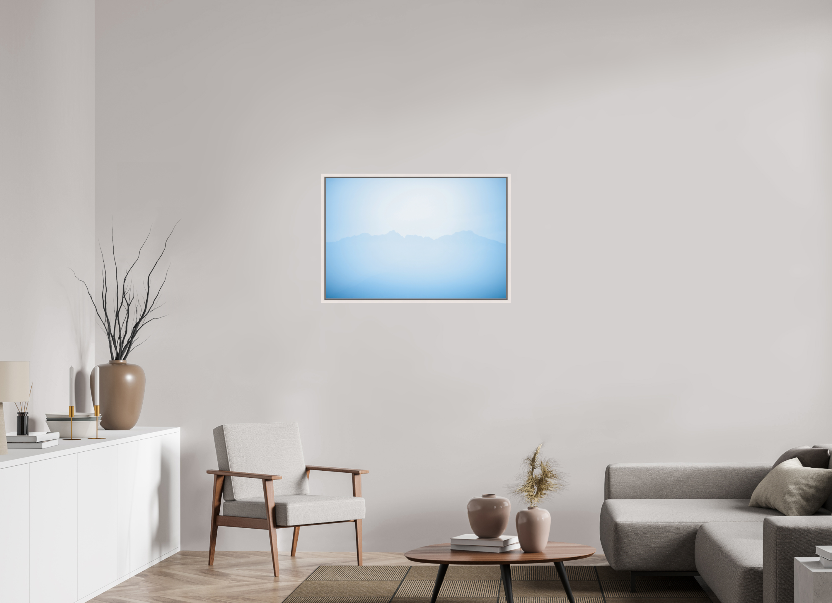 90 x 60 cm, Acrylic glossy 2mm - American case 15mm - maple white Mountains of Como Lac