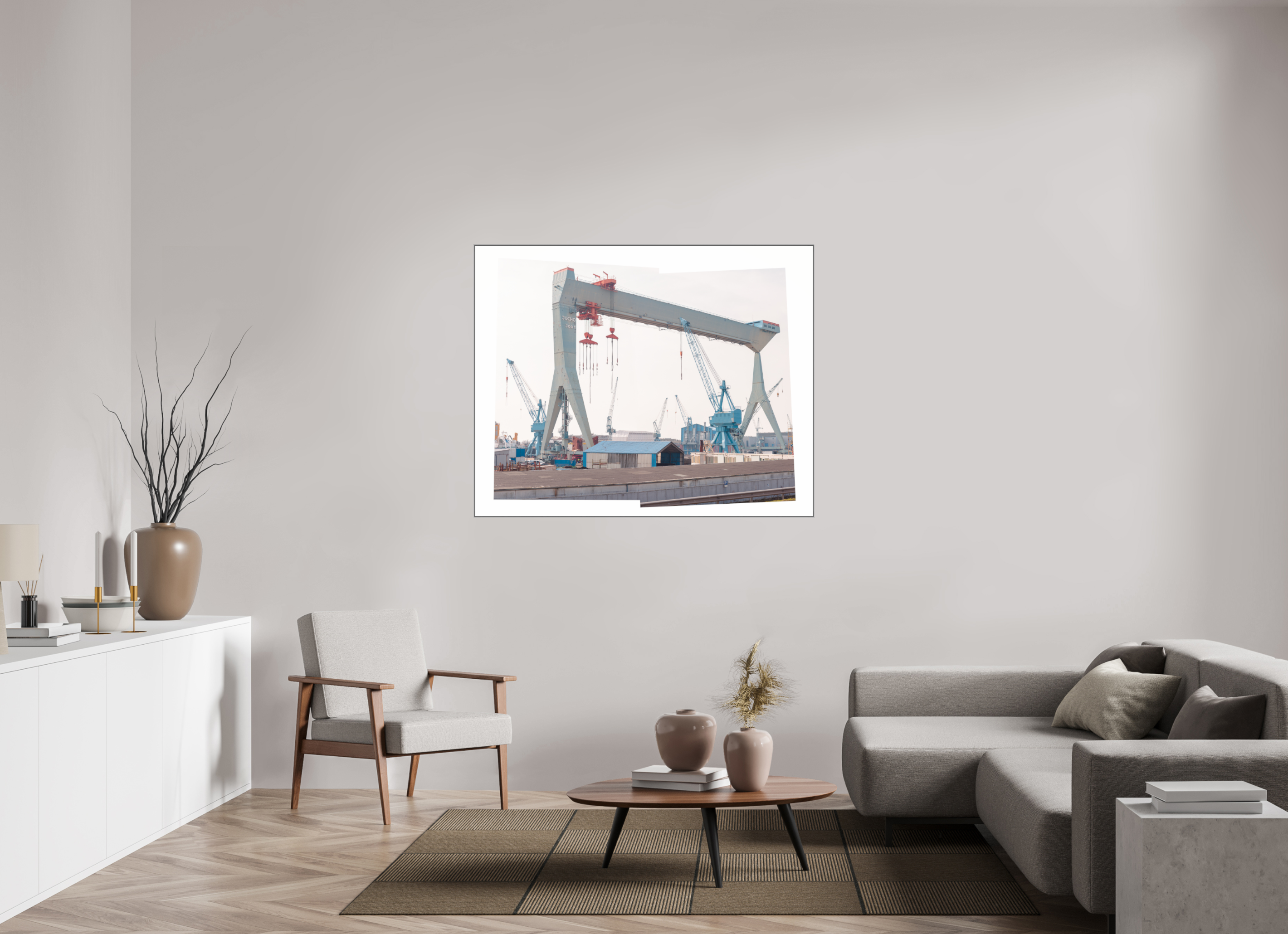 137,5 x 110 cm, Acrylic glossy 2mm - Alu American case 25mm - silver Jocho_Portalkran_Hamburg
