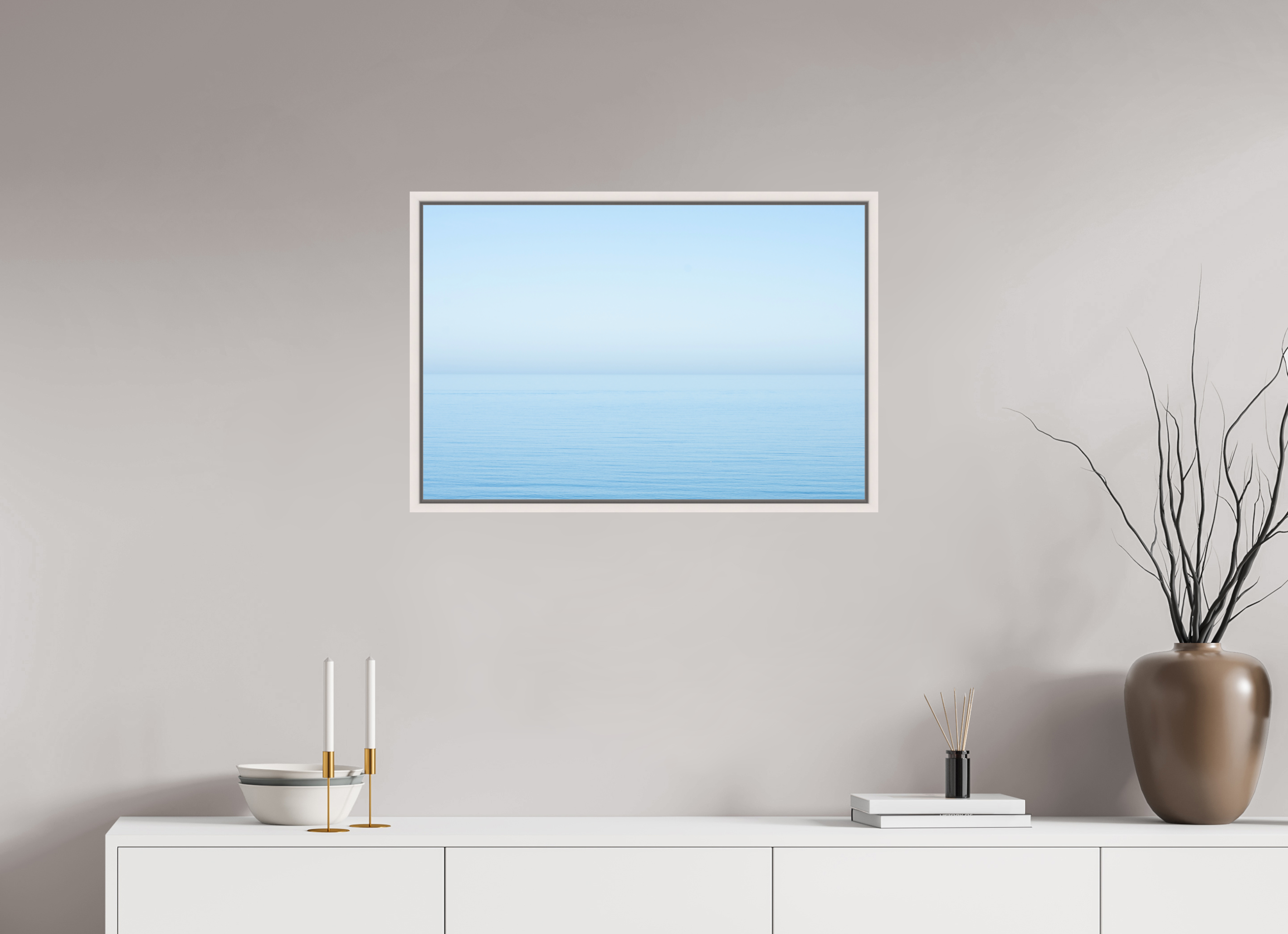 75 x 50 cm, Acrylic glossy 2mm - American case 15mm - maple white The sea Manche 2