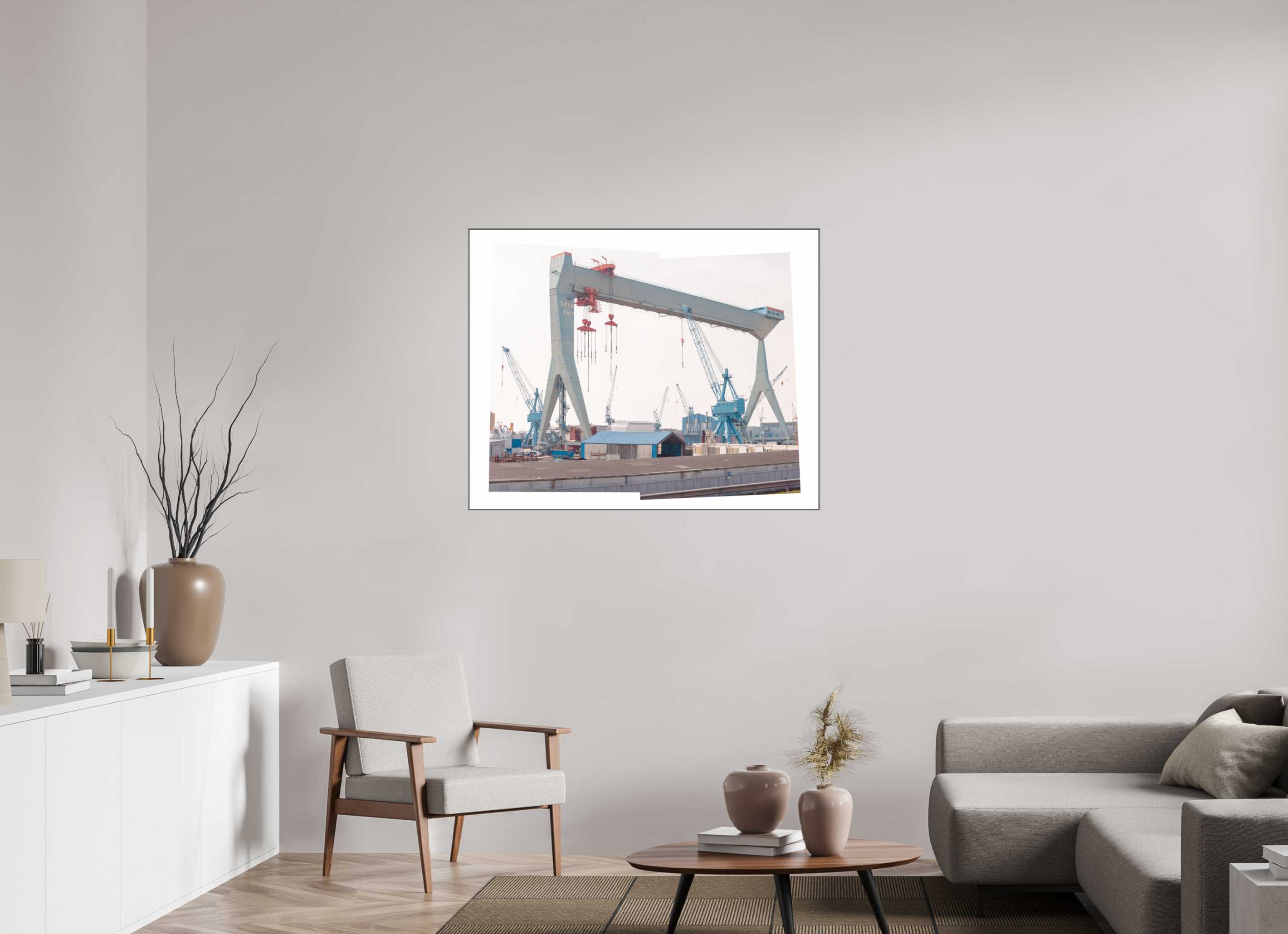 112,5 x 90 cm, Acrylic glossy 2mm - Alu American case 25mm - silver Jocho_Portalkran_Hamburg