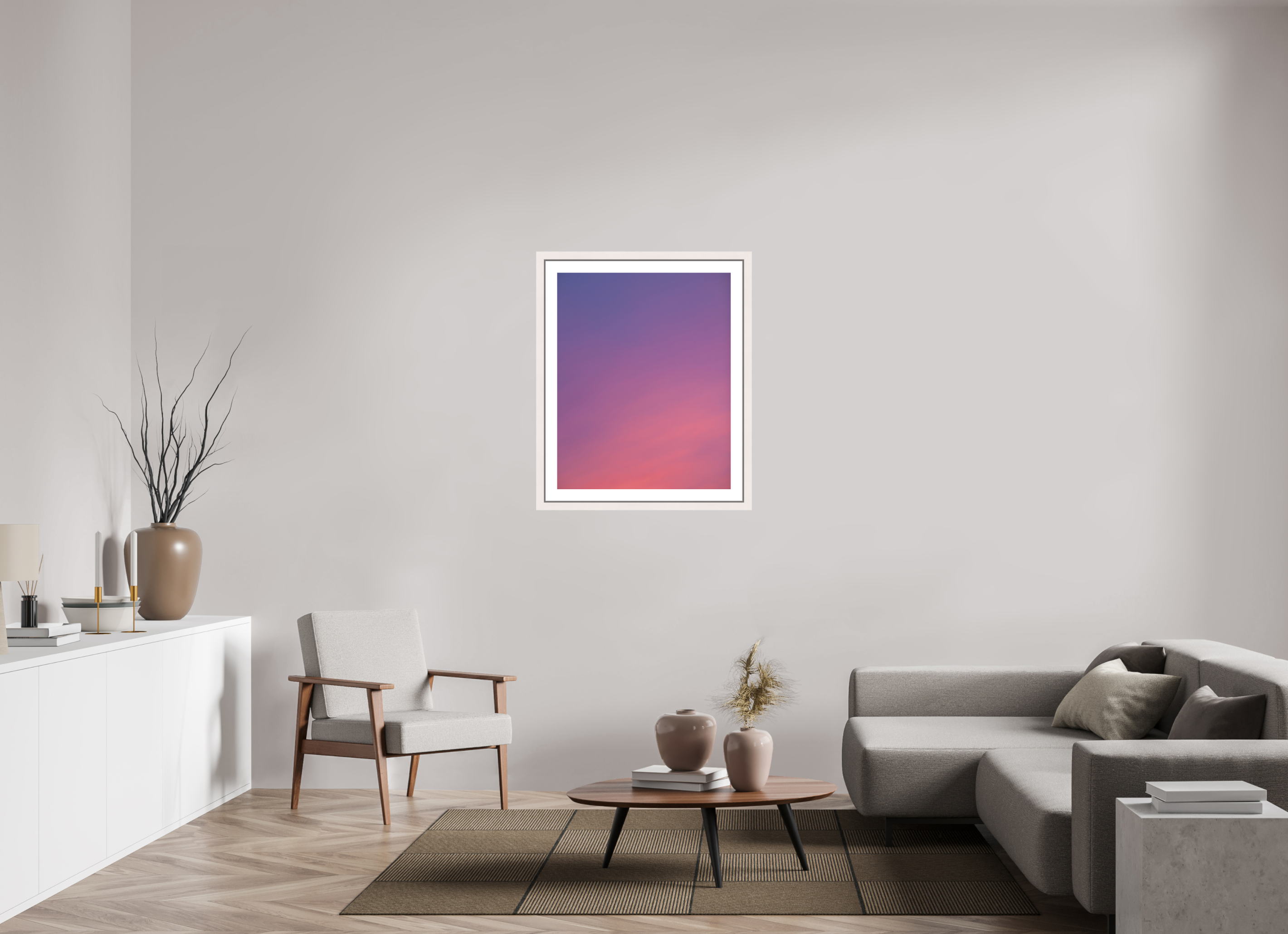 70 x 87,5 cm, Fine Art Print - Infinity Rag Photo 2 - border 5cm- Ame case 31mm - mapple white Sunset in Hamburg