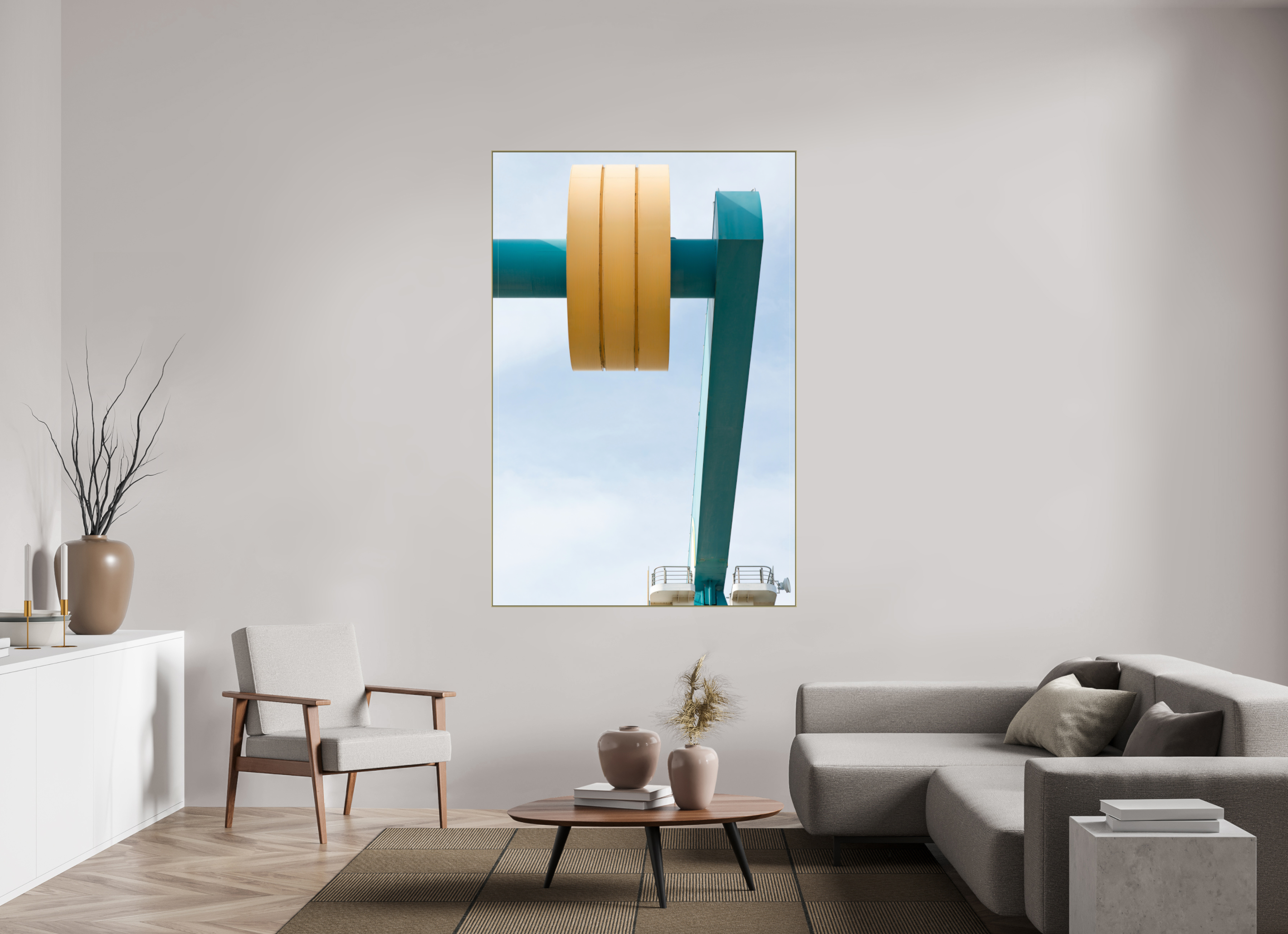 120 x 180 cm, Acrylic glossy 2mm - Alu American case 25mm - gold Counterweight