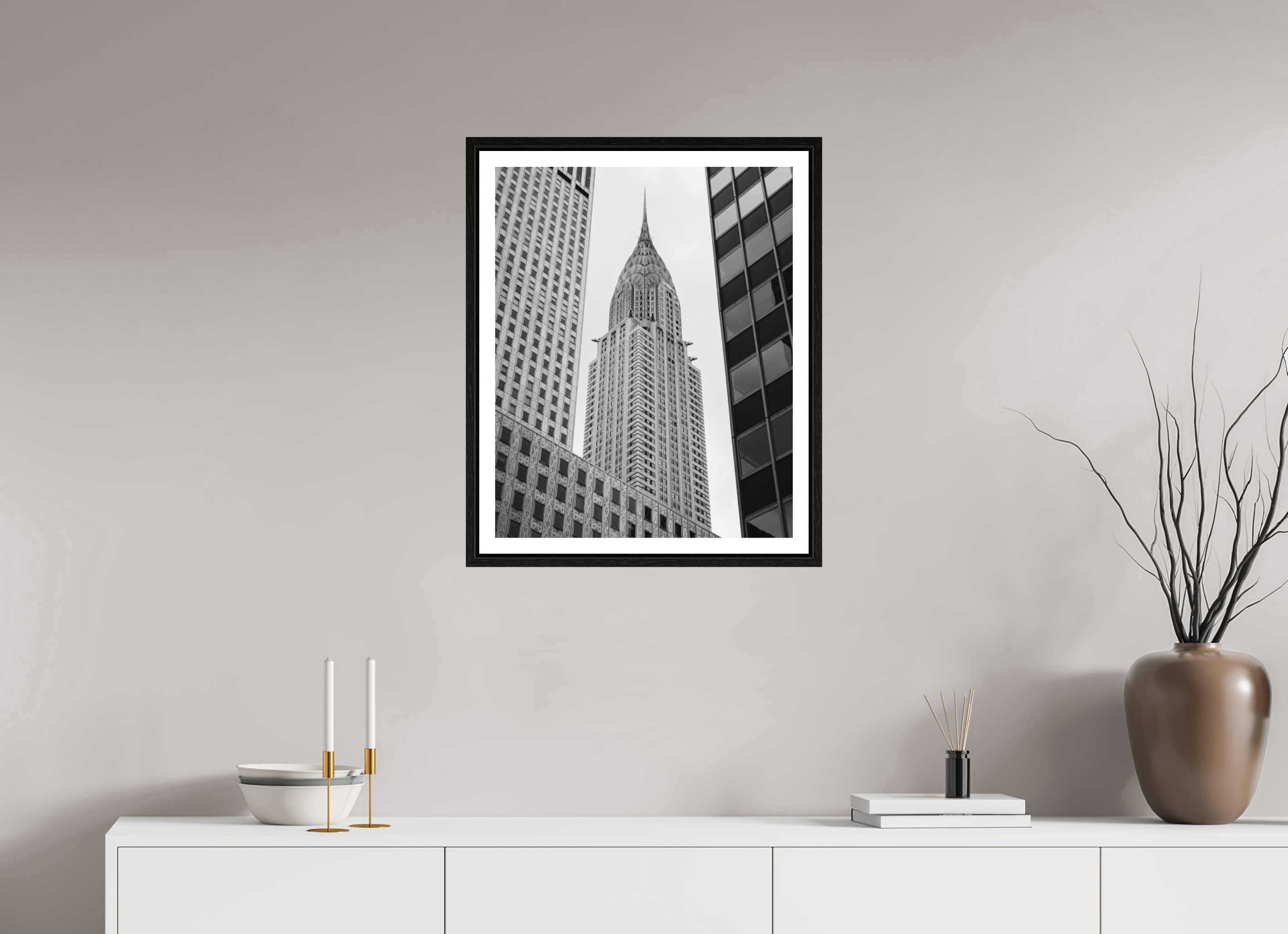 50 x 62,5 cm, Fine Art Print - Infinity Rag Photo 2 - border 3cm- Ame case 15mm - oak black Chrysler Building