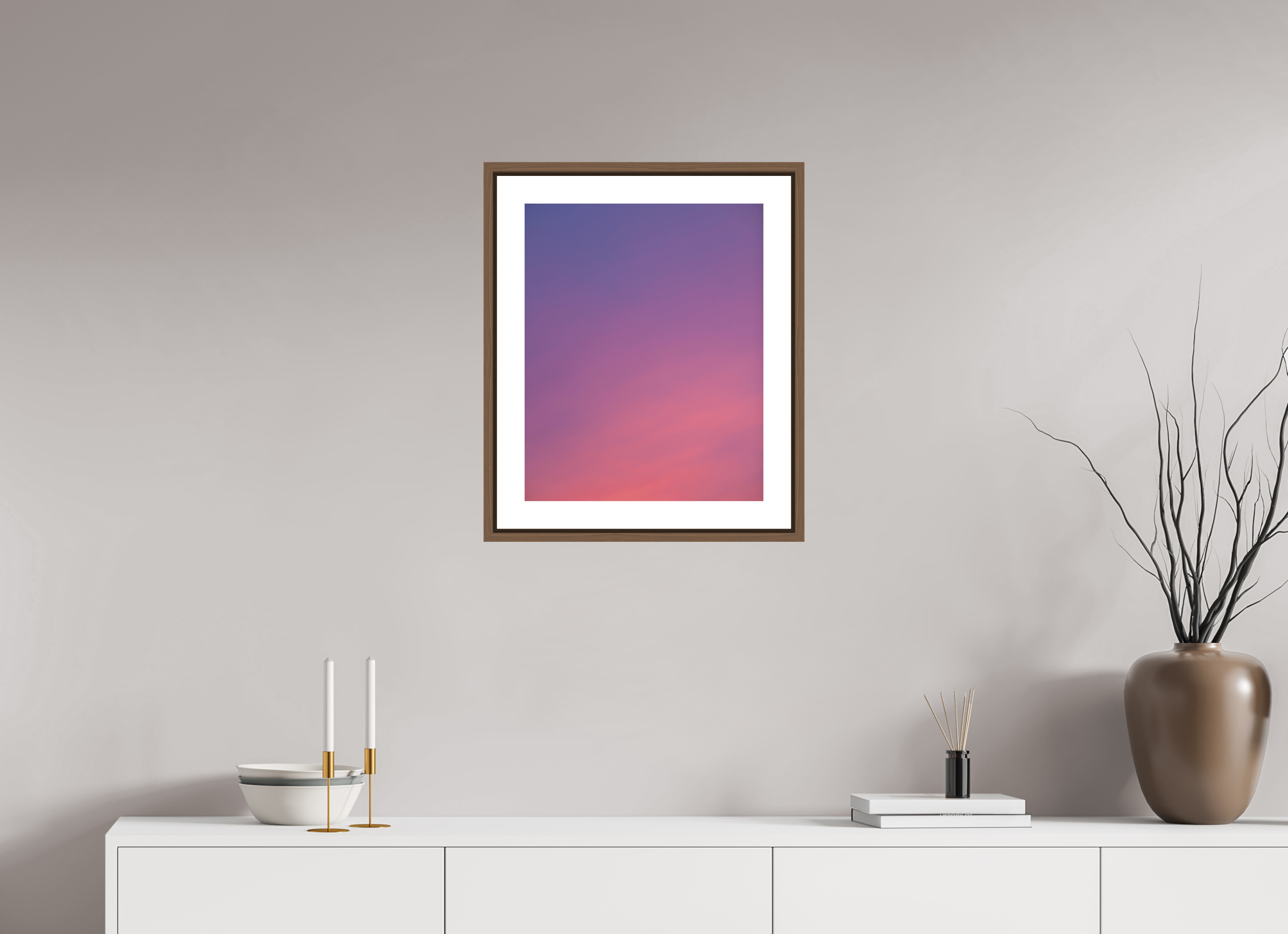 40 x 50 cm, Fine Art Print - Infinity Rag Photo 2 - border 5cm- Ame case 15mm - walnut Sunset in Hamburg