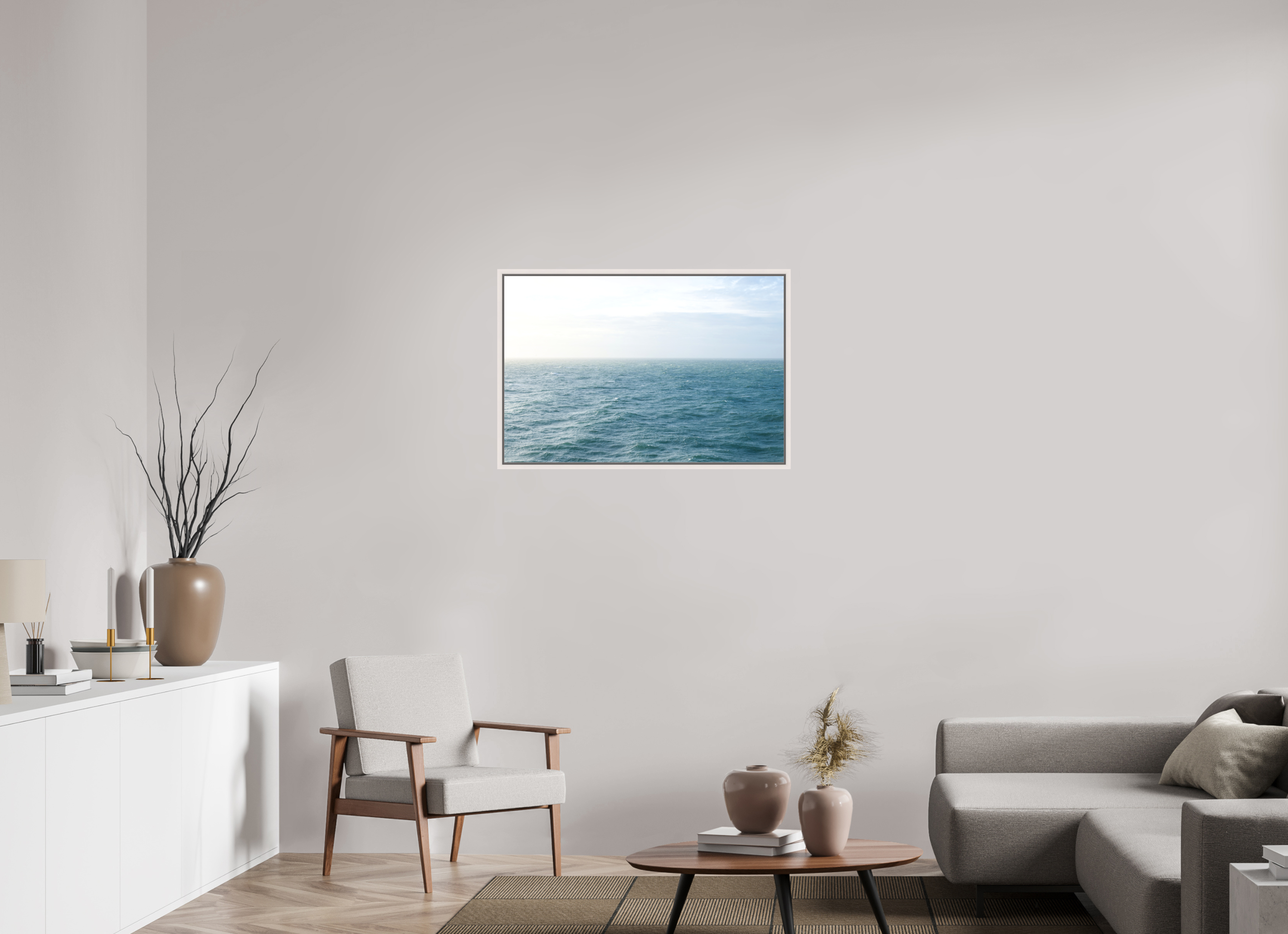 90 x 60 cm, Acrylic matt 2mm - American case 15mm - mapple white North Sea