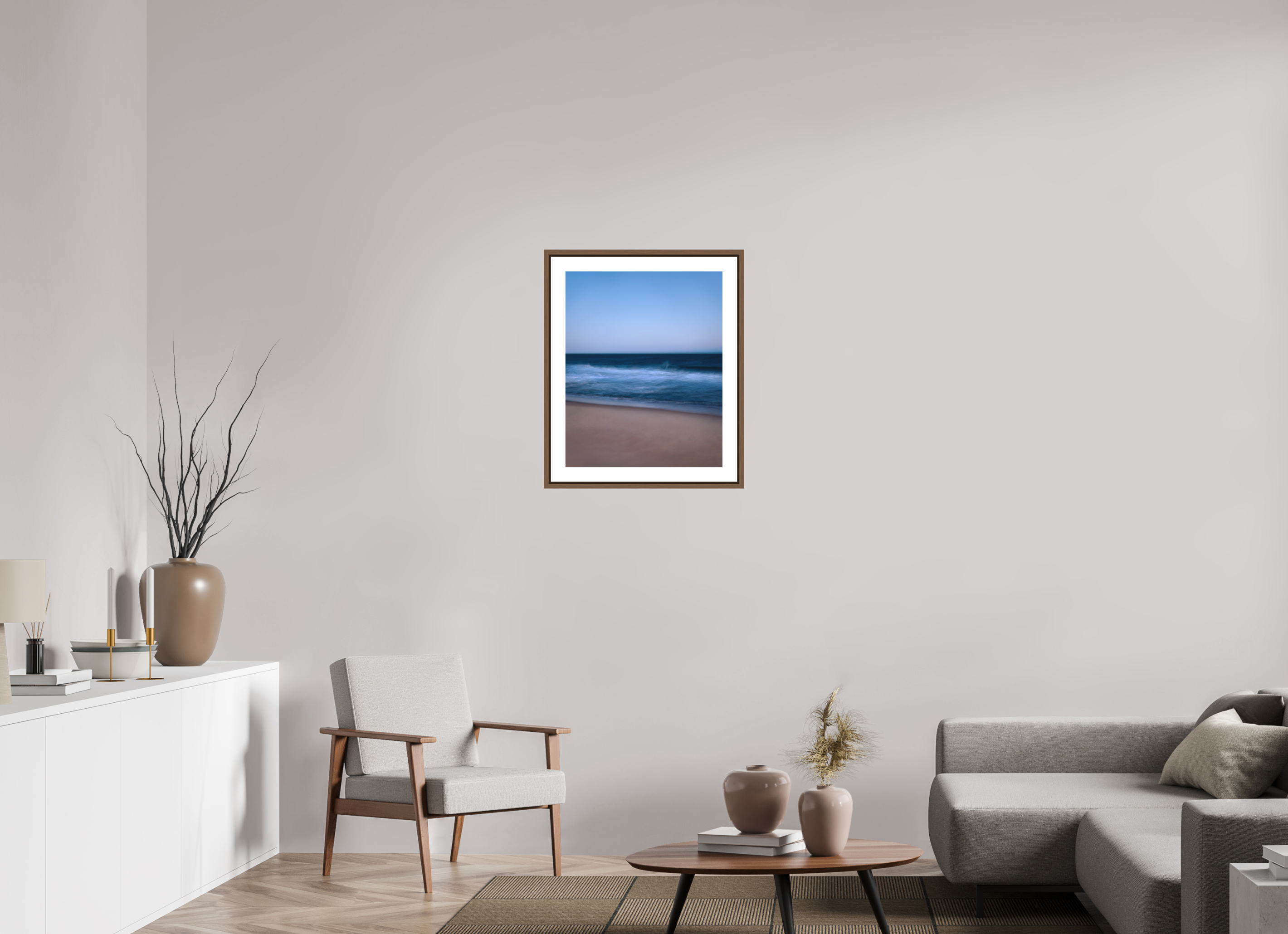 50 x 62,5 cm, Fine Art Print - Infinity Rag Photo 2 - border 5cm- Ame case 15mm - walnut Long Island Beach