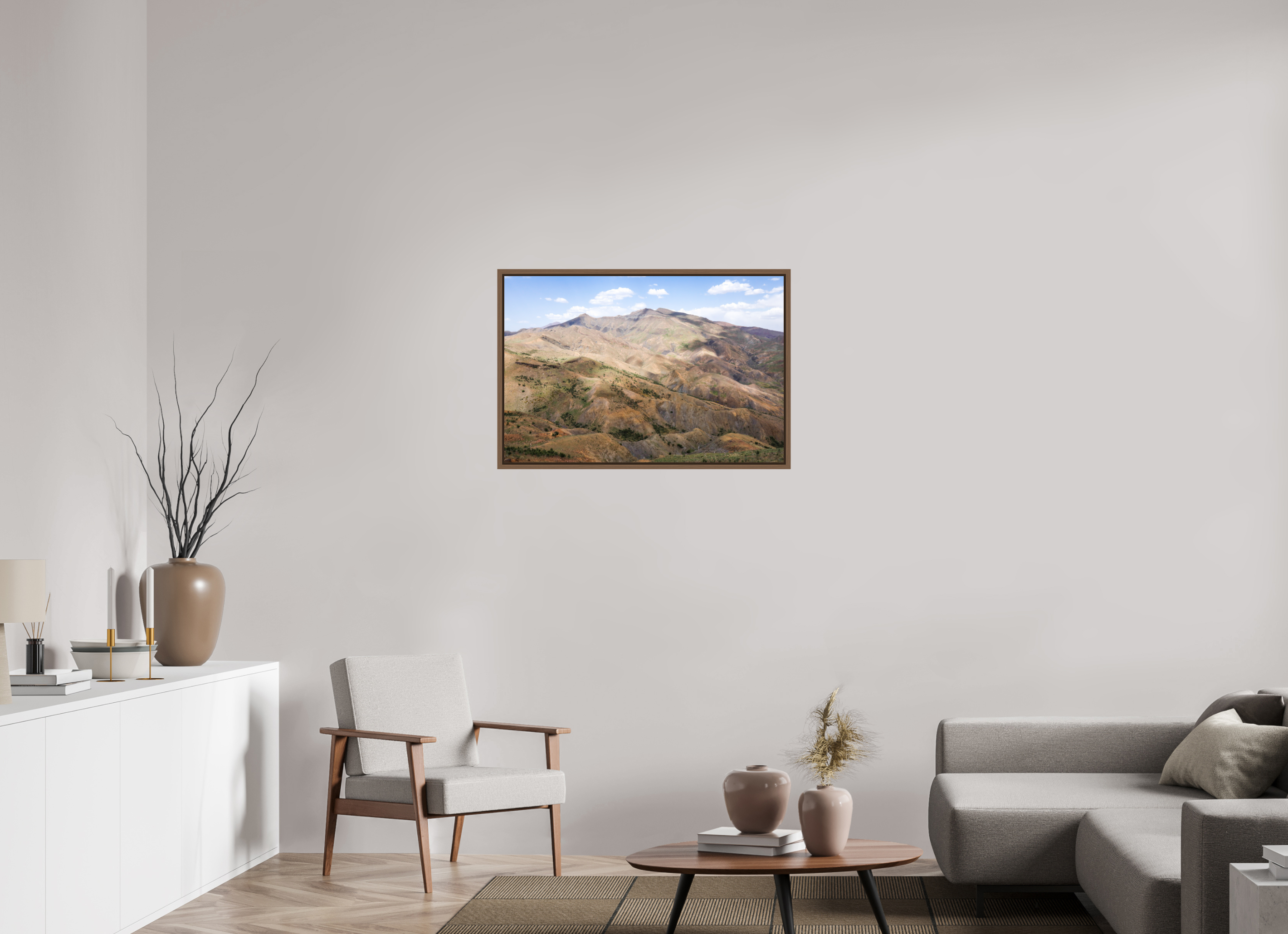 90 x 60 cm, Acrylic glossy 2mm - American case 15mm - walnut Atlas from Marocco